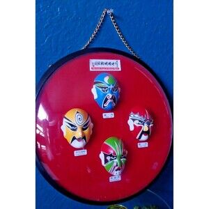 Vintage Chinese Opera Mini Masks In Bubble Frame Wall Art